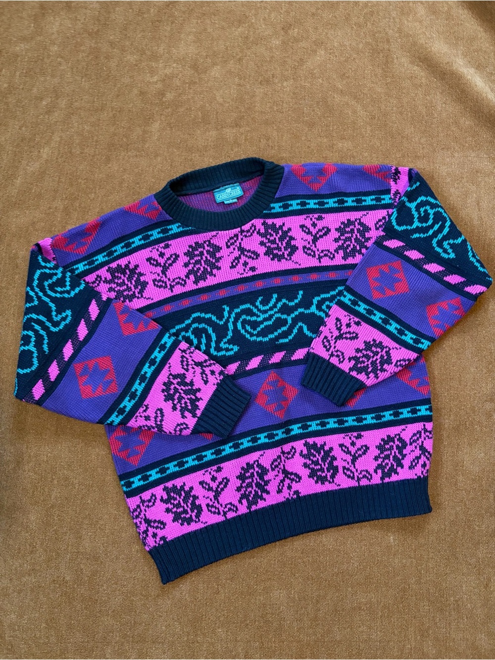 Cabin Creek Teal, Purple & Pink Geometric Floral Crewneck Sweater